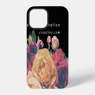 Black and White Text Business Rose Botanical Fete iPhone 12 Case