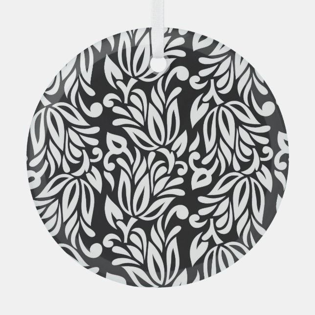 Black and white textile. glass tree decoration (Front)