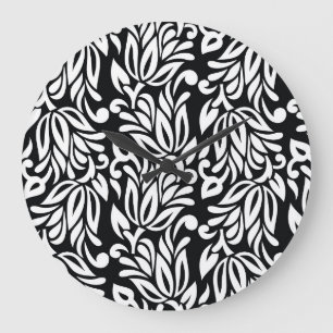 Black and white textile. large clock