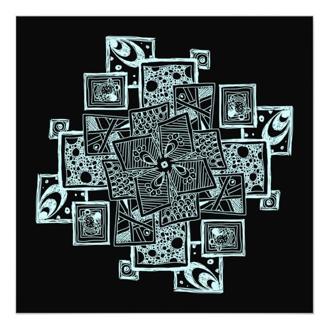 Black and white textured line tangle design photo print (Front)