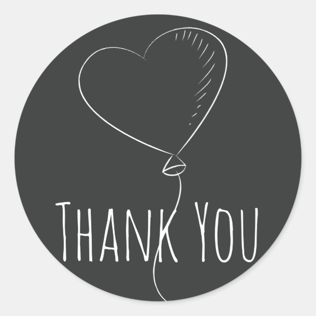 Black And White Thank You Balloon Heart Classic Round Sticker (Front)