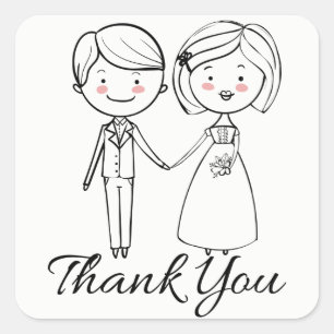 Black And White Thank You Bride & Groom Wedding Square Sticker