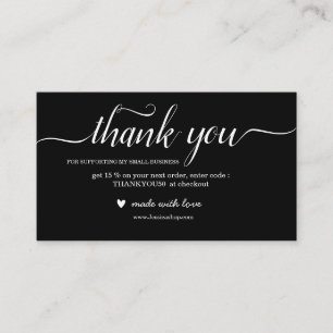 Black and White thank you card for order packaging