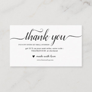 Black and White thank you card for order packaging