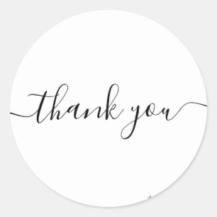 black and white Thank You Classic Round Sticker