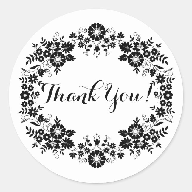  Black And White Thank You Classic Round Sticker (Front)