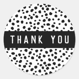 Black and White Thank you Dalmatian Dots Pattern Classic Round Sticker