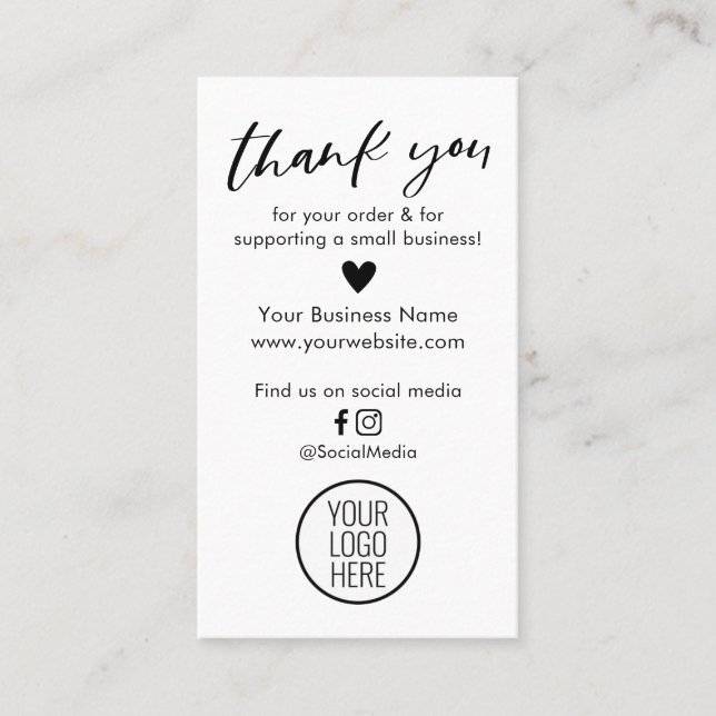 Black and White Thank You For Your Order Cards (Front)