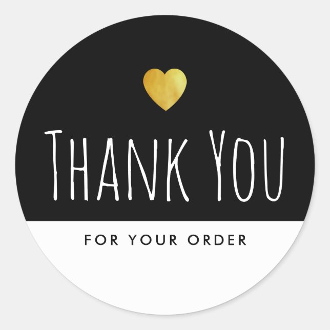 black and white thank you for your order classic round sticker (Front)