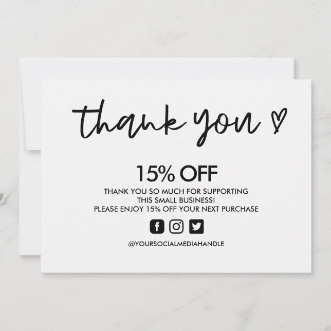 Black and White Thank You Heart Media Insert Invitation (Front)