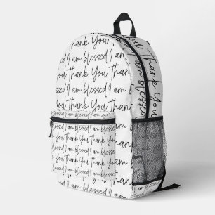 Black and White Thank You I am Blessed Printed Backpack