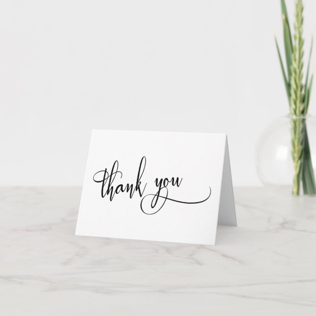 Black and White Thank You in Elaborate Script Card (Front)