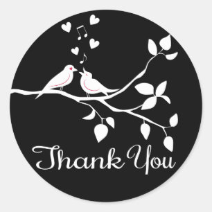 Black and White Thank You Lovebirds Wedding Party Classic Round Sticker