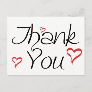 Black And White Thank you Red Love Hearts Postcard