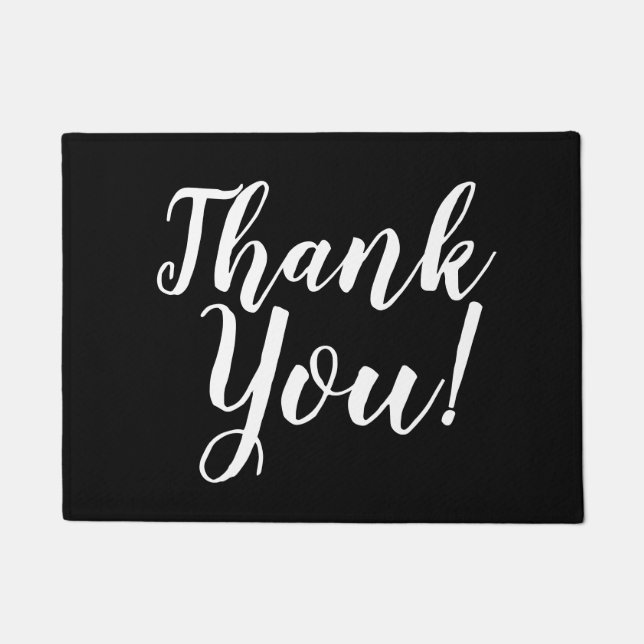 Black And White Thank You  Script Typography Doormat (Front)