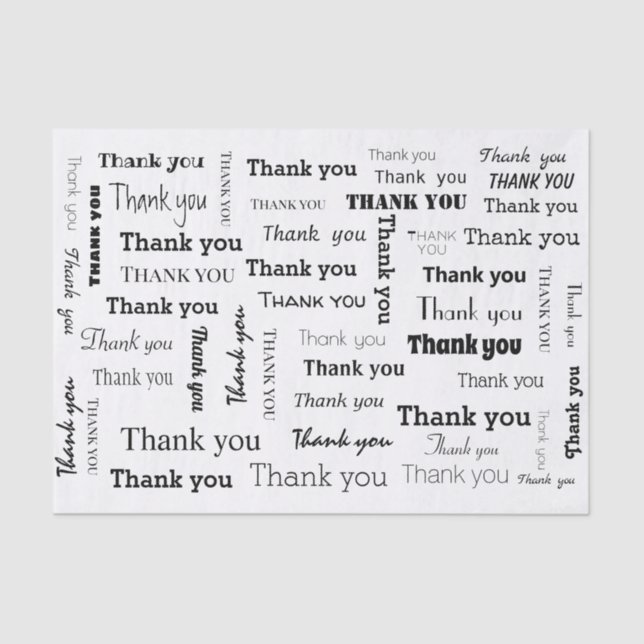 Black and White Thank You Tissue Paper (Front)