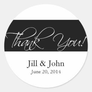 Black and White Thank You Wedding Favour Sticker