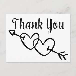 Black And White Thank You Wedding Hearts Postcard