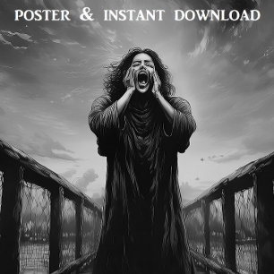 Black and White The Scream Inspired Artwork   Poster