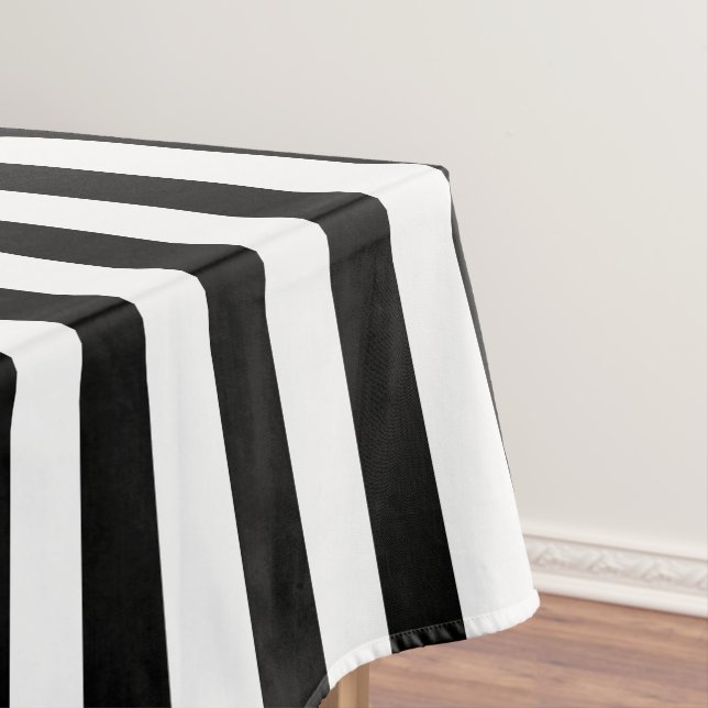 Black and White Thick Stripe Tablecloth (In Situ)