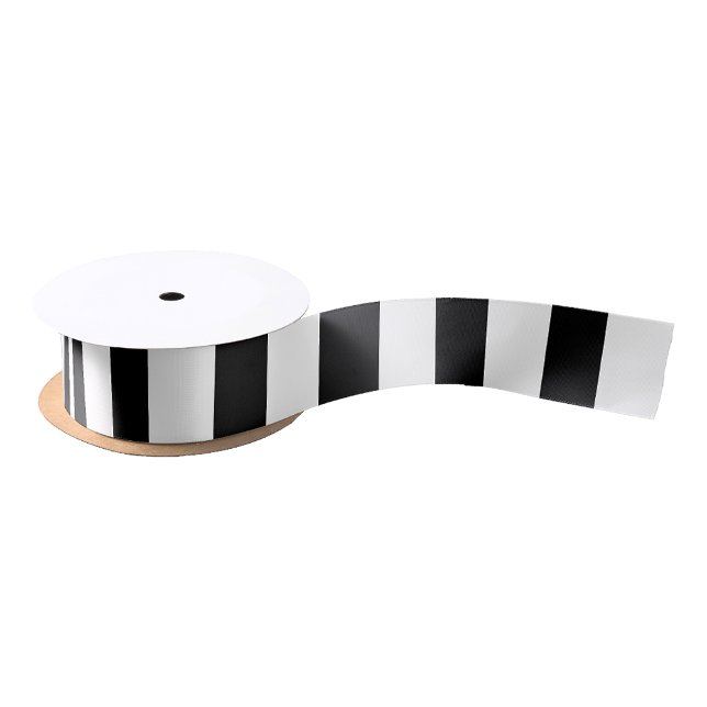 Black And White Thick Stripes Satin Ribbon (Luxury Black & White Stripes Gift Wrapping Satin Ribbon)