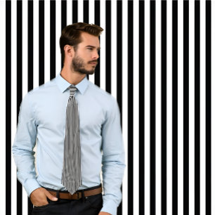 Black and White Thin Vertical Stripes Tie
