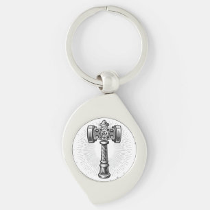 Black and white Thor's Hammer Mjolnir Key Ring