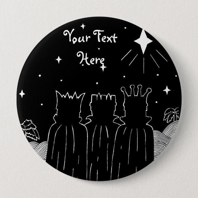 black and white three kings and star christmas  10 cm round badge (Front)