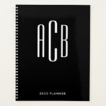 Black and White Three Letter Monogram Planner<br><div class="desc">A black and white simple three letter monogram design for her planner. 
You can change both the font and background if you'd prefer cool bright colours.
Create your own monogrammed gift for their home office.</div>