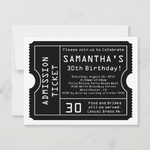 Black and White Ticket Invitation, Digital Style Invitation
