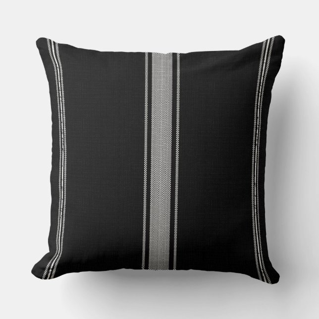 Black And White Ticking Stripe Cushion (Front)