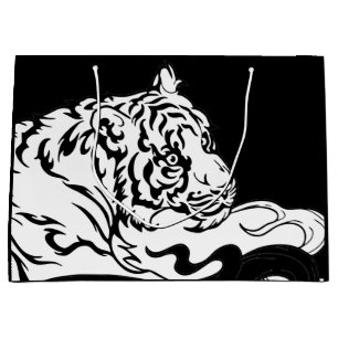 BLACK AND WHITE TIGER BLACK GIFT TAG LARGE GIFT BAG