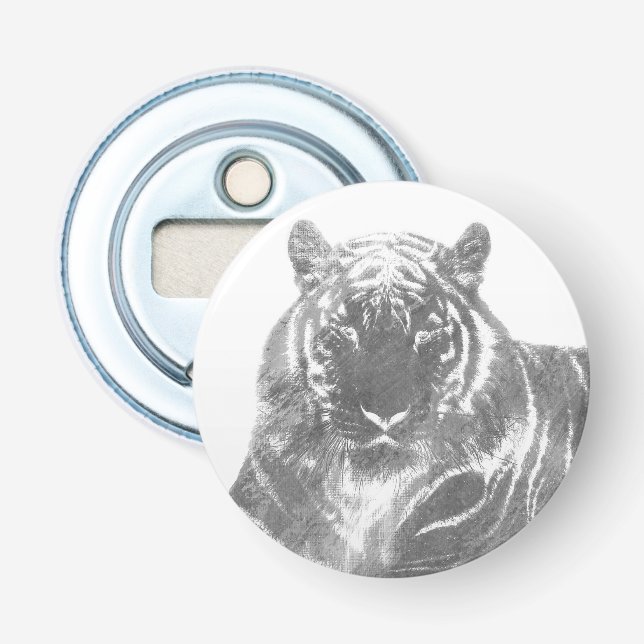 Black and White Tiger Bottle Opener (Front)