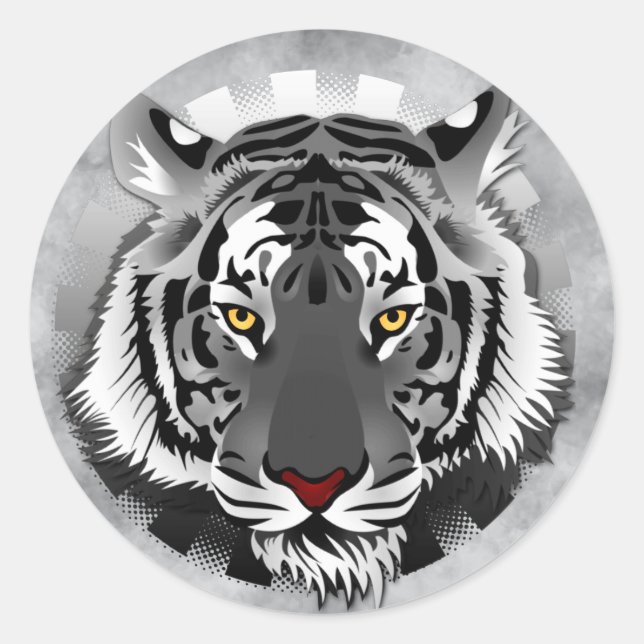 Black And White Tiger Classic Round Sticker (Front)