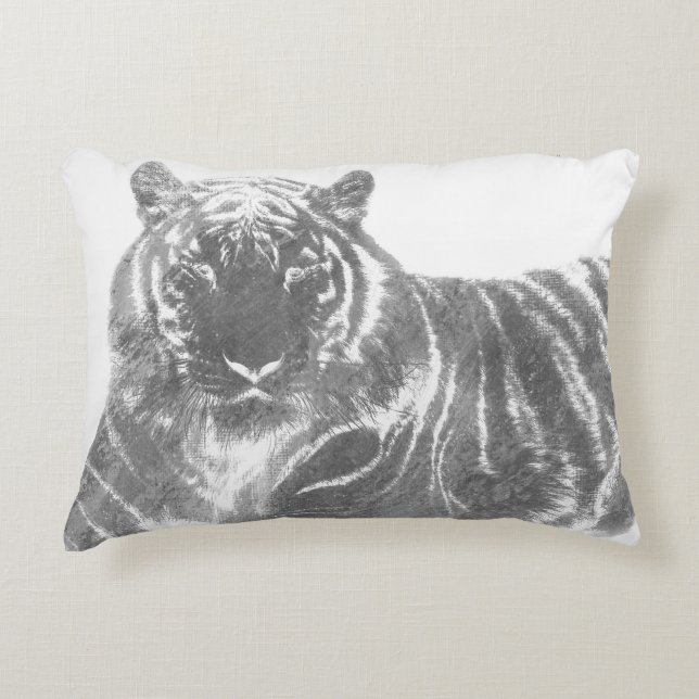 Black and White Tiger Decorative Cushion (Front)
