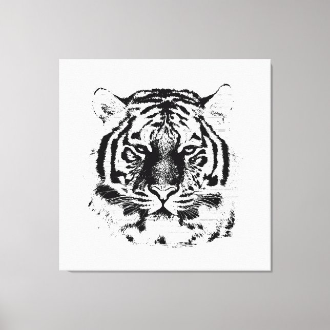 Black and White Tiger Face Close Up Canvas Print (Front)