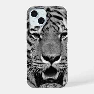 Black and White Tiger Face iPhone 15 Case