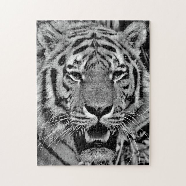 Black and White Tiger Face Jigsaw Puzzle (Vertical)