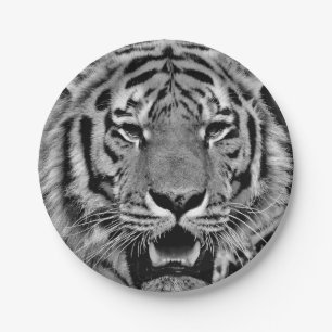 Black and White Tiger Face Paper Plate