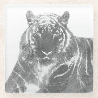 Black and White Tiger Glass Coaster