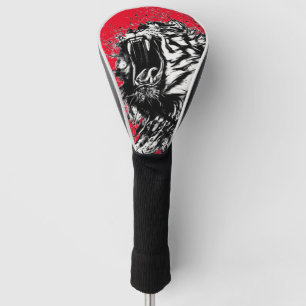 BLACK AND WHITE TIGER GOLF HEAD COVER IN RED