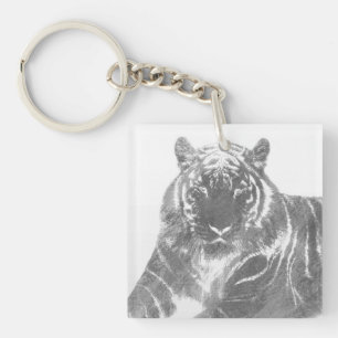 Black and White Tiger Key Ring