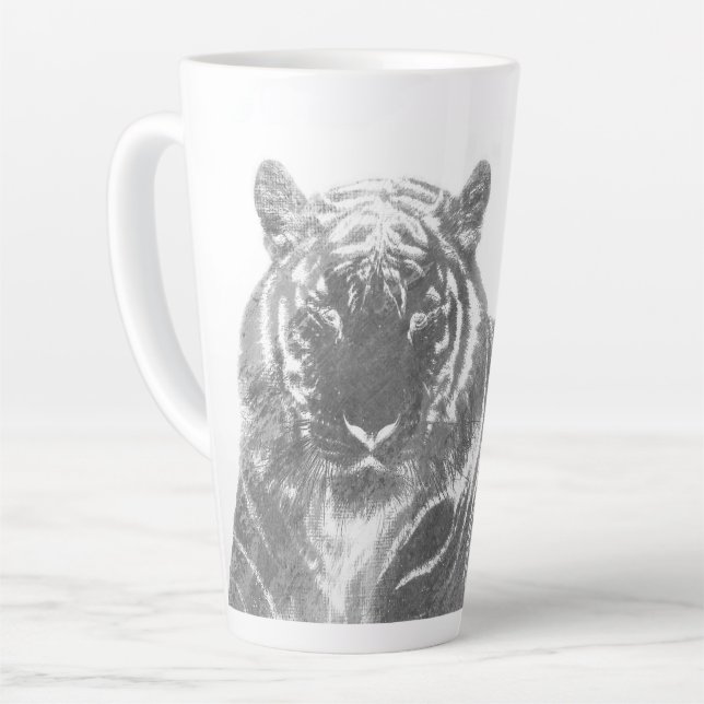 Black and White Tiger Latte Mug (Left Angle)