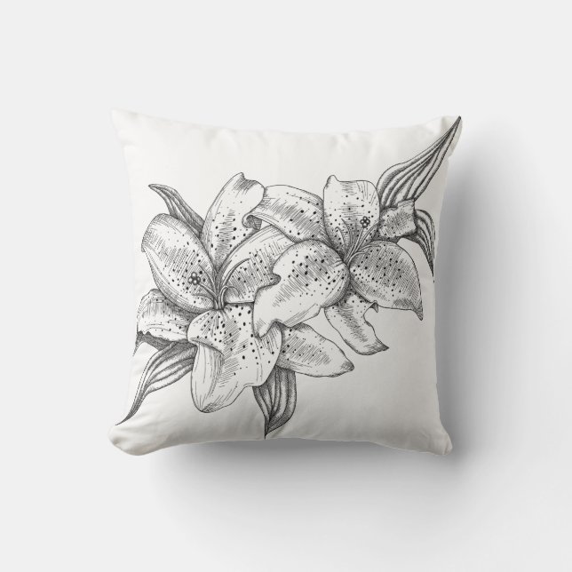 Black and White Tiger Lily Cushion (Front)