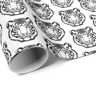 Black and White Tiger Mascot School Graduation Wrapping Paper
