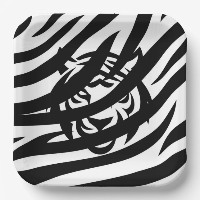 Black and White Tiger Paper Plate (Front)