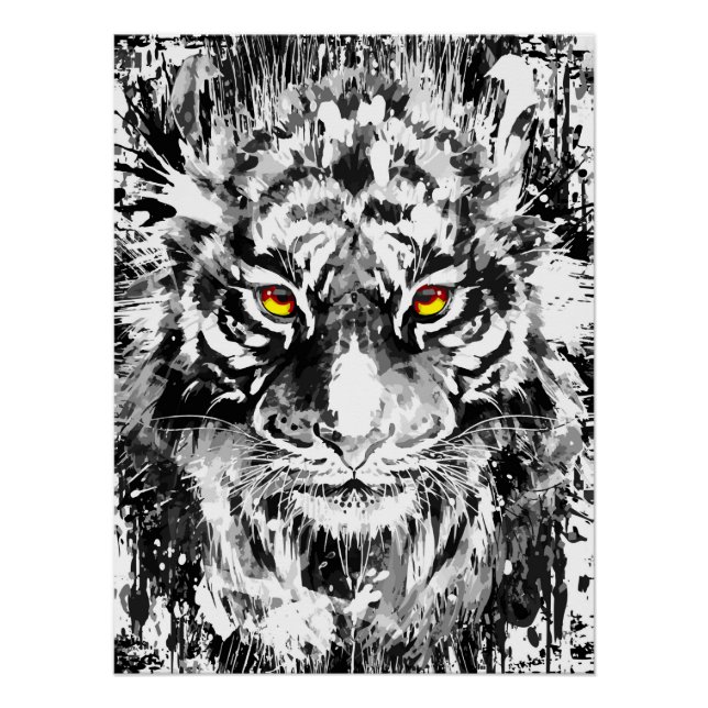 Black and white Tiger Poster Art - Tiger Drawing (Front)