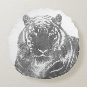 Black and White Tiger Round Cushion