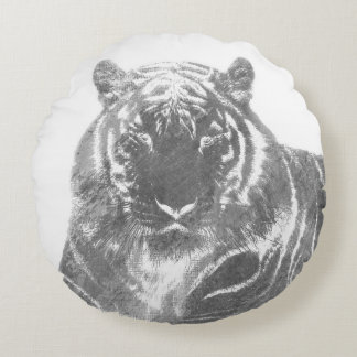 Black and White Tiger Round Cushion