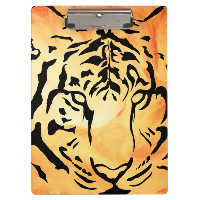 Black and White Tiger Silhouette Clipboard (Front)